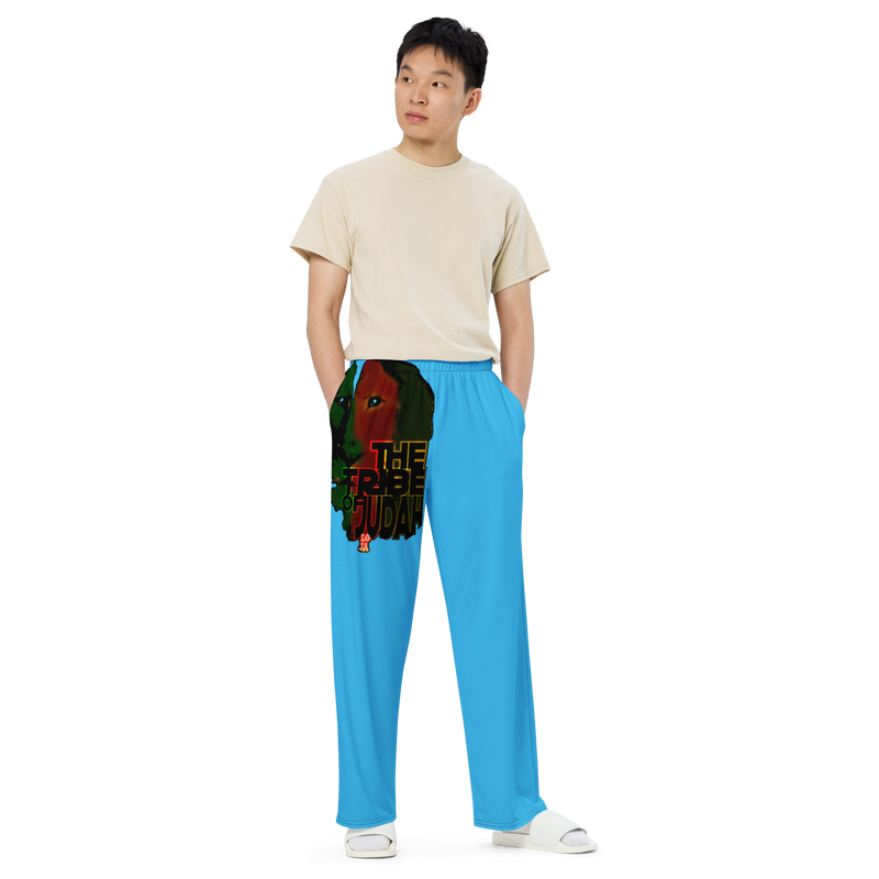 Tribe Of Judah Lion Graphic Design Deep Sky Blue Unisex Wide-Leg Pants