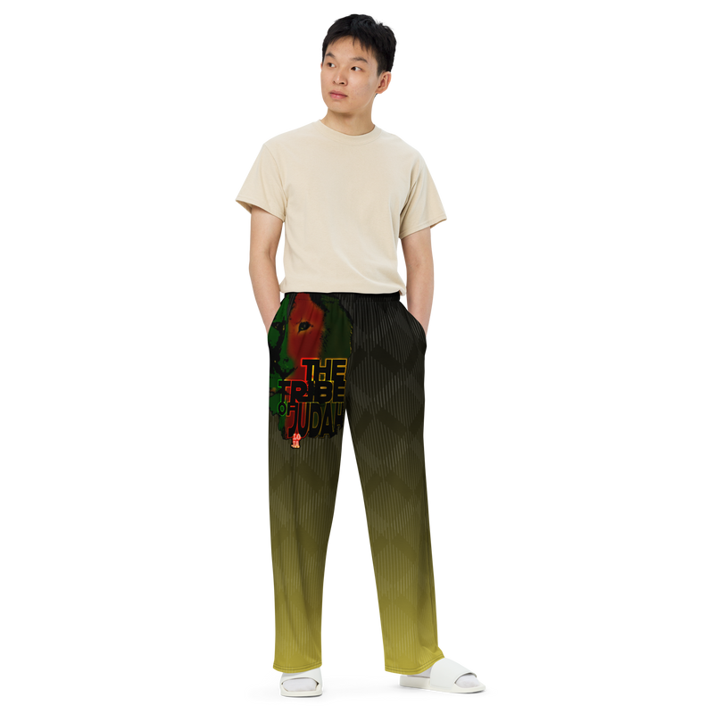 Tribe Of Judah Lion Black to Yellow Fade Graphic Design Unisex Wide-Leg Pants