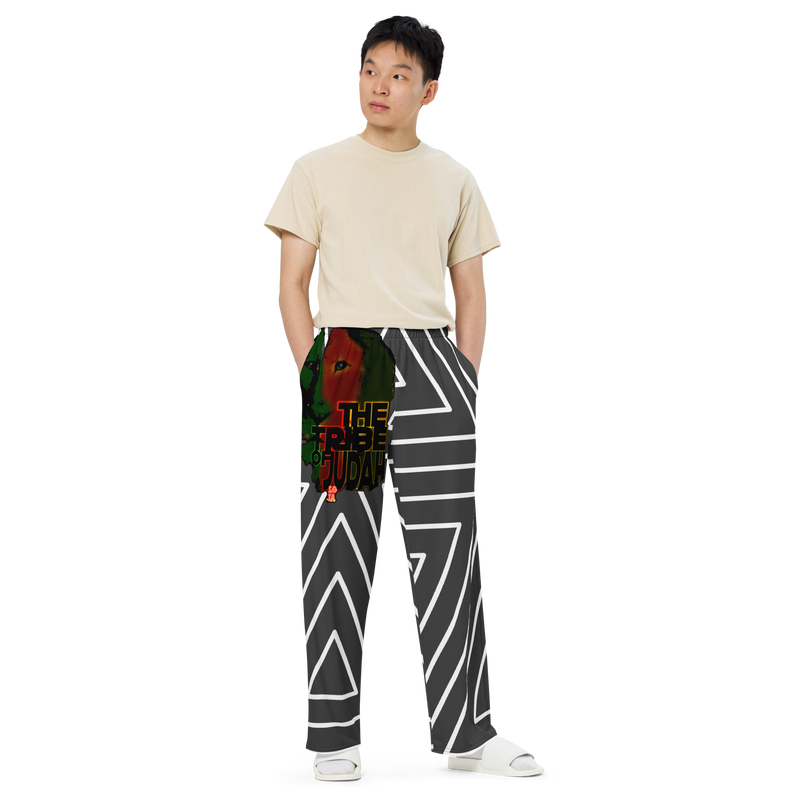 Tribe Of Judah Lion Black & White Abstract shape stripe Graphic Design Unisex Wide-Leg Pants