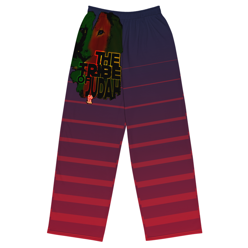 Tribe Of Judah Lion Blue Fade into Red Stripe Graphic Design Unisex Wide-Leg Pants