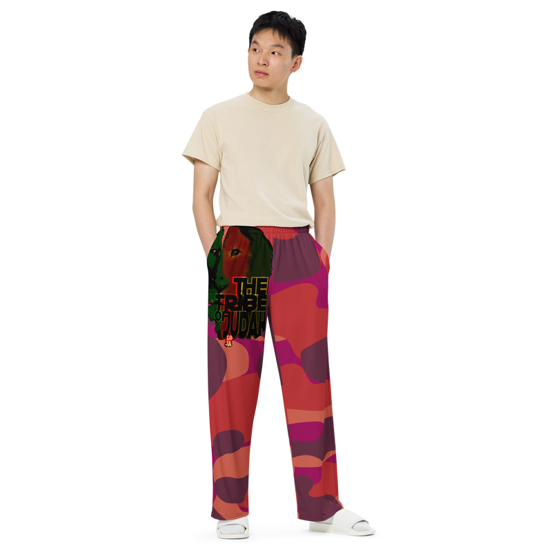Tribe Of Judah Lion Red Camo Graphic Design V.2 Unisex Wide-Leg Pants