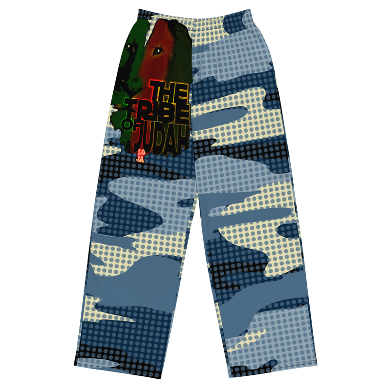 Tribe Of Judah Lion light Blue & Dark Blue & White Camo with Dots Graphic Design V.3 Unisex Wide-Leg Pants