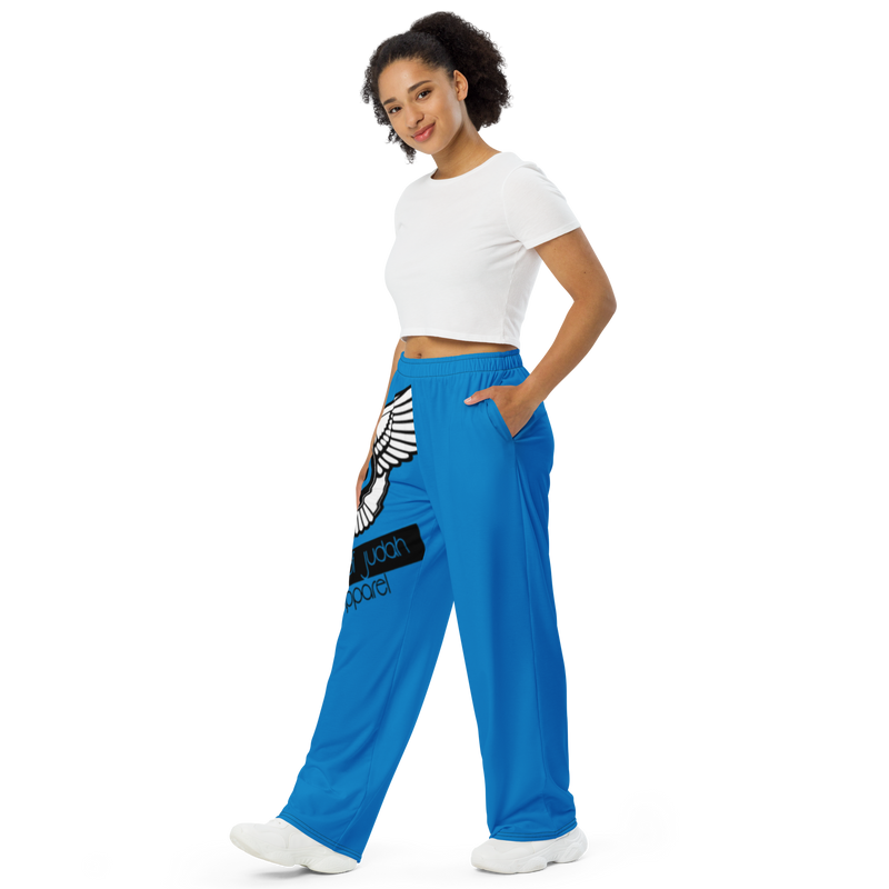 Lion Of Judah Black Logo Navy Blue Graphic Design Unisex Wide-Leg Pants