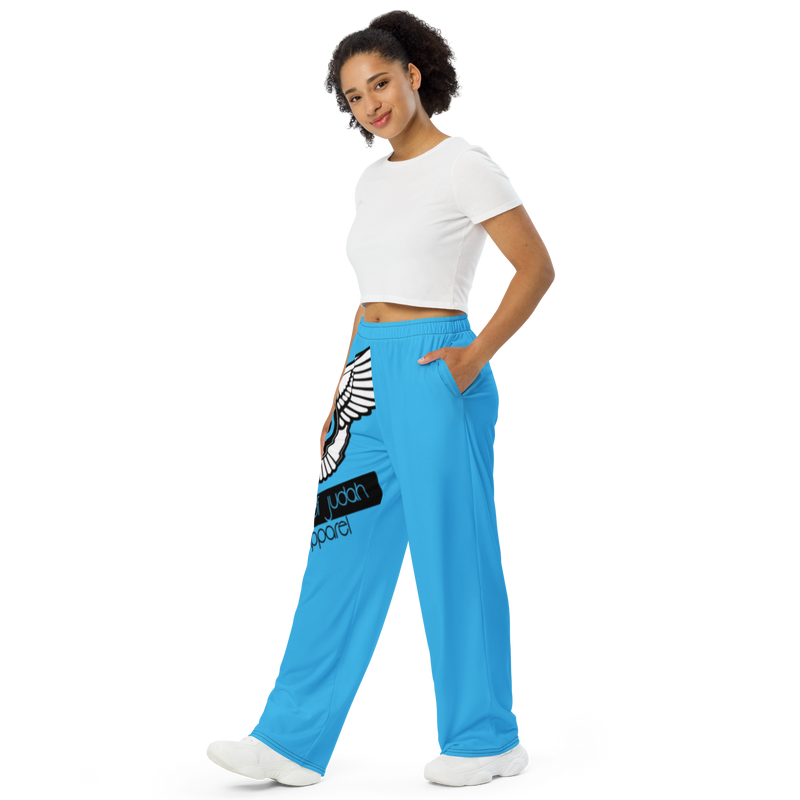 Lion Of Judah Black Logo Sky Blue Graphic Design Unisex Wide-Leg Pants