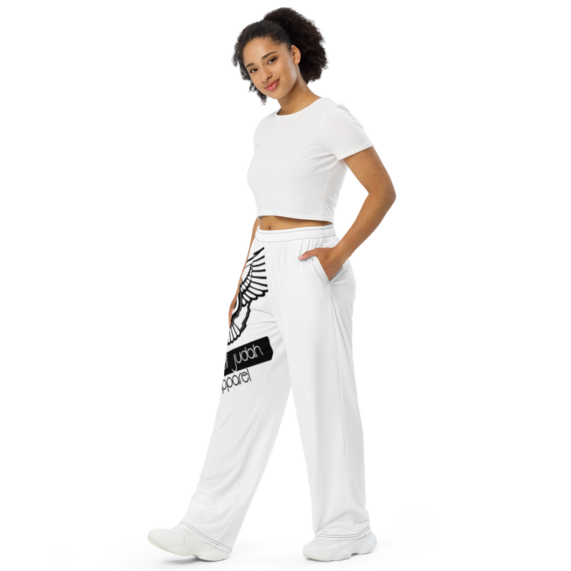 Lion Of Judah Black Logo White Graphic Design Unisex Wide-Leg Pants