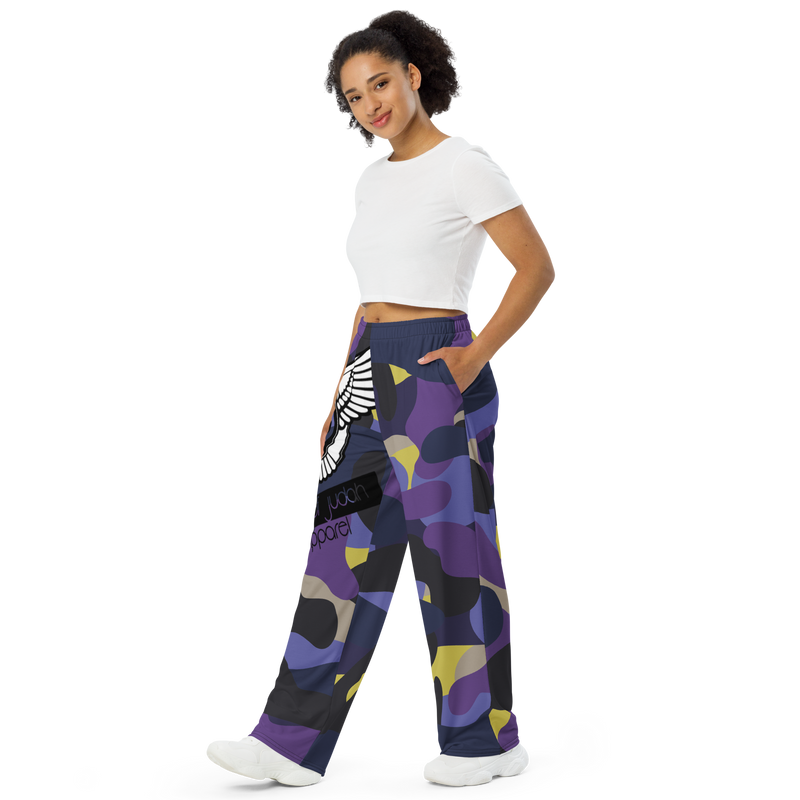 Lion Of Judah Black Purple Camo Graphic Design Unisex Wide-Leg Pants