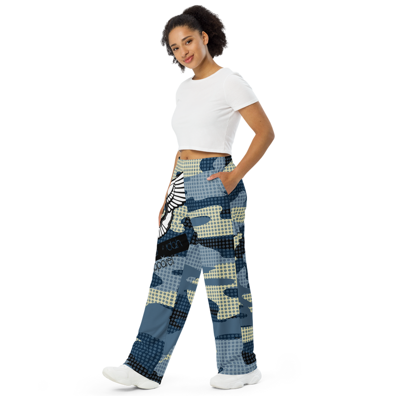 Lion Of Judah Black Logo Camo Pattern Graphic Design Unisex Wide-Leg Pants