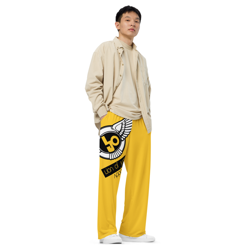Lion Of Judah Logo Design Yellow unisex wide-leg pants