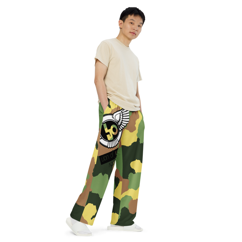 Lion Of Judah Black Logo Camo Graphic Design Unisex Wide-Leg Pants