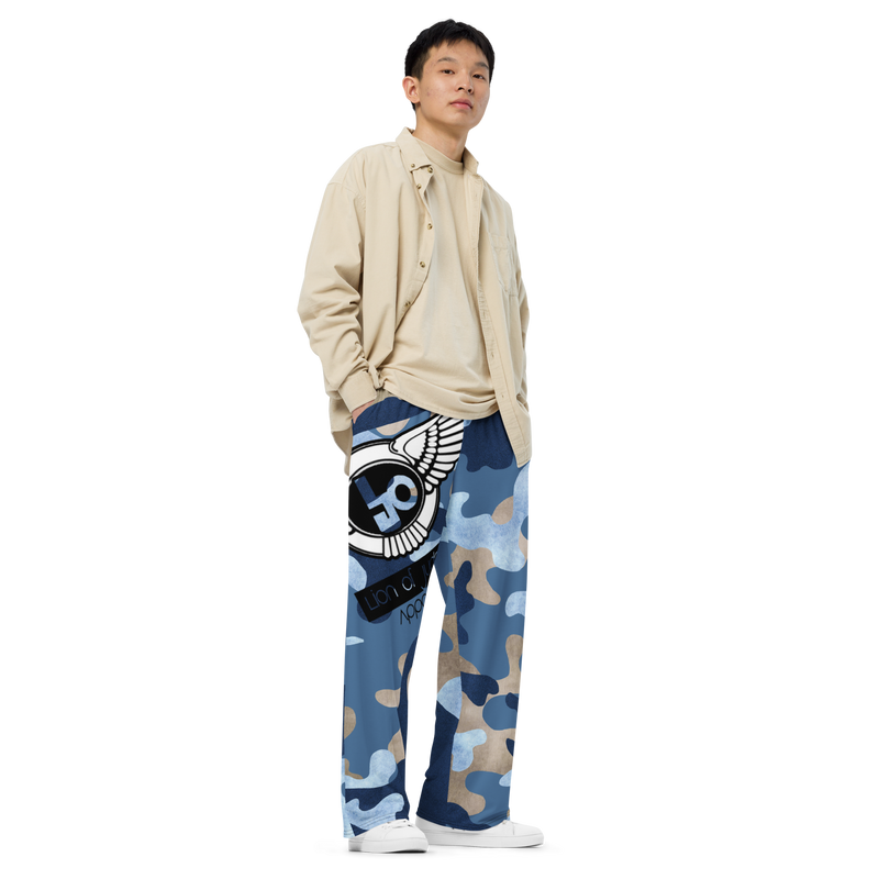 Lion Of Judah Black Logo Graphic Design Camo V.3 Unisex Wide-Leg Pants