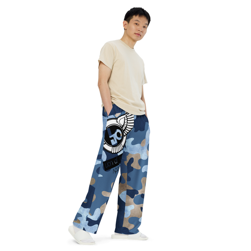 Lion Of Judah Black Logo Graphic Design Camo V.3 Unisex Wide-Leg Pants