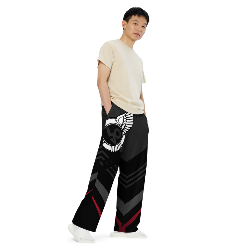 Lion Of Judah Black Logo Black V Shaped Graphic Design V.4 Unisex Wide-Leg Pants