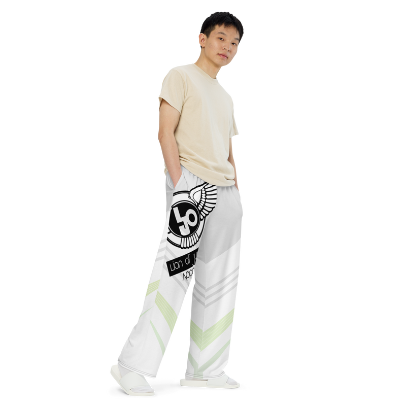 Lion Of Judah Black Logo White Yellow V Shaped Graphic Design V.6 Unisex Wide-Leg Pants