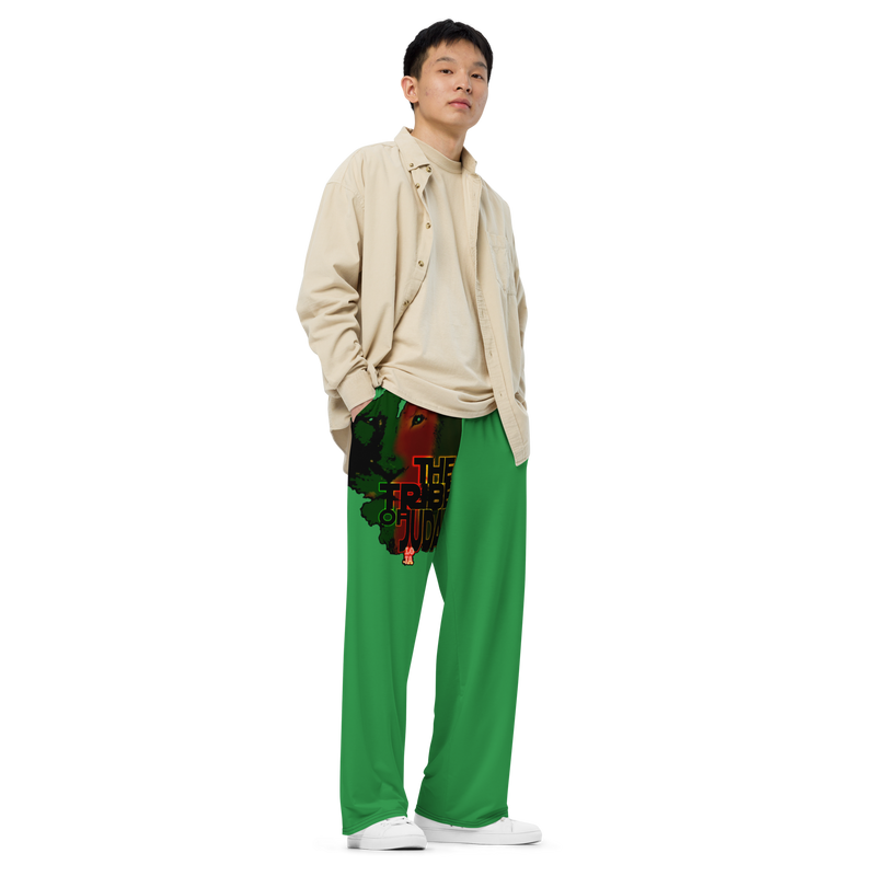 Tribe Of Judah Lion Graphic Design Green Unisex Wide-Leg Pants