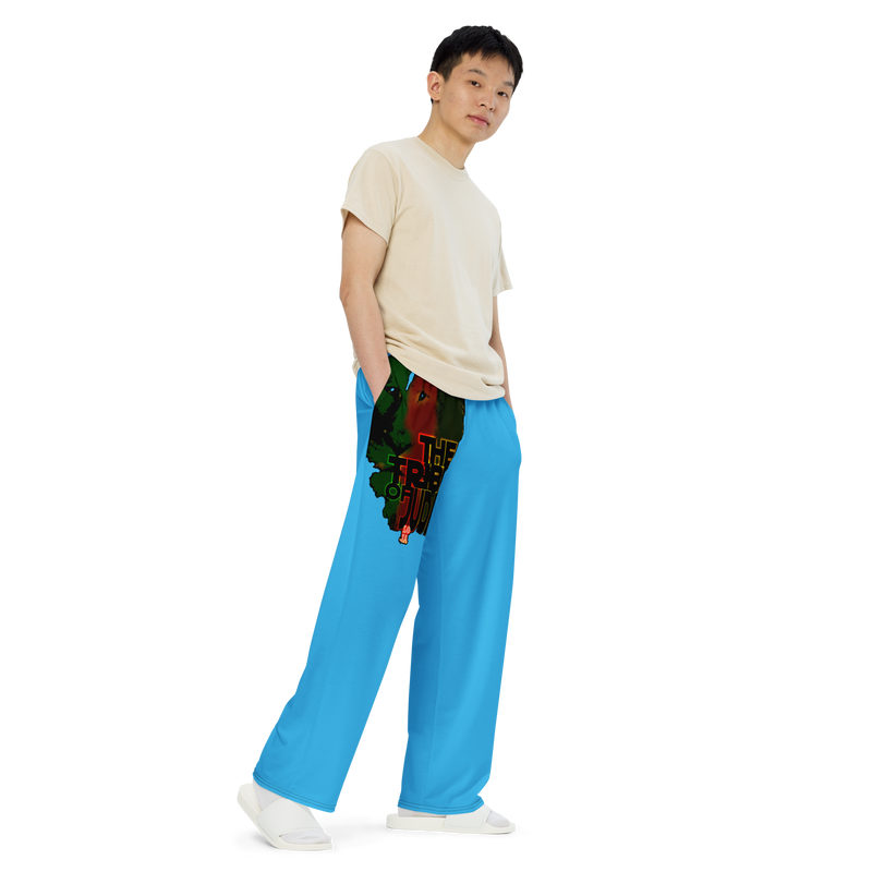 Tribe Of Judah Lion Graphic Design Deep Sky Blue Unisex Wide-Leg Pants