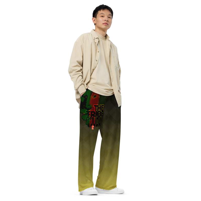 Tribe Of Judah Lion Black to Yellow Fade Graphic Design Unisex Wide-Leg Pants