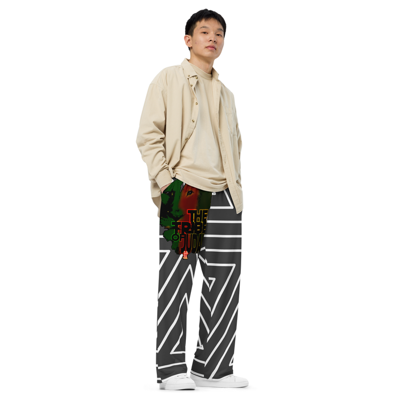 Tribe Of Judah Lion Black & White Abstract shape stripe Graphic Design Unisex Wide-Leg Pants