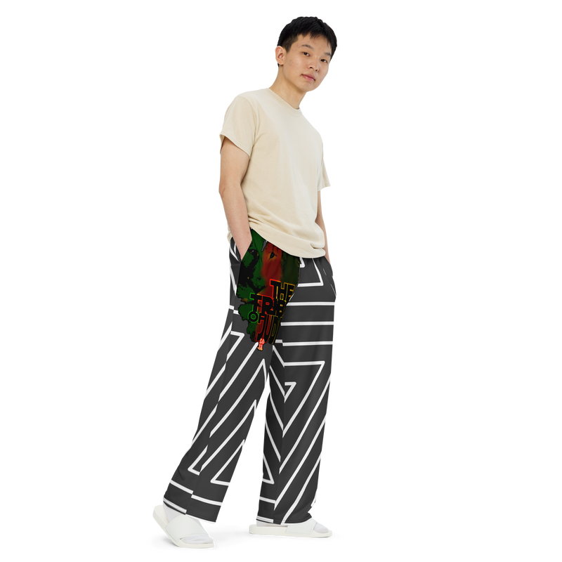 Tribe Of Judah Lion Black & White Abstract shape stripe Graphic Design Unisex Wide-Leg Pants