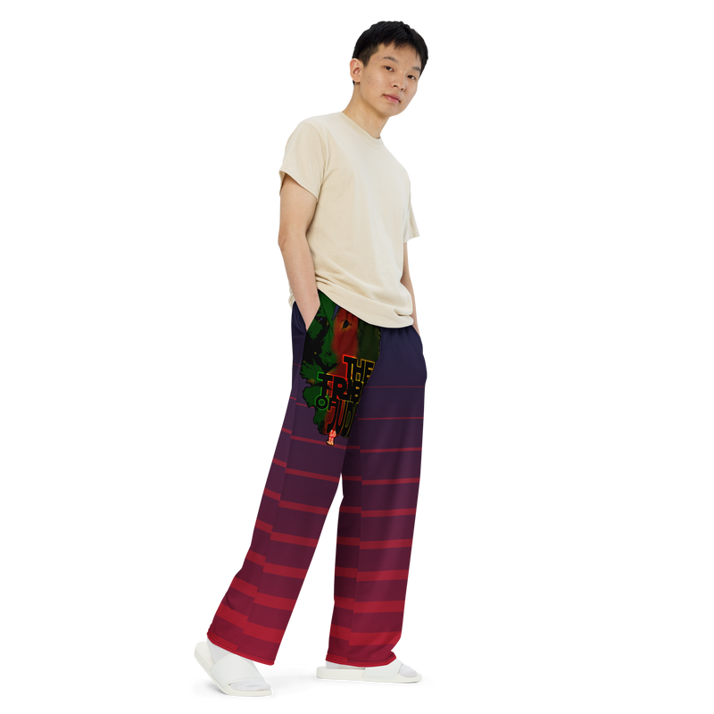 Tribe Of Judah Lion Blue Fade into Red Stripe Graphic Design Unisex Wide-Leg Pants