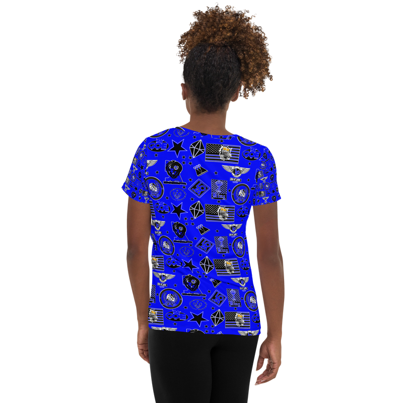 Lion Of Judah Apparel Blue Pattern Design All Over Print Women's Athletic T-shirt