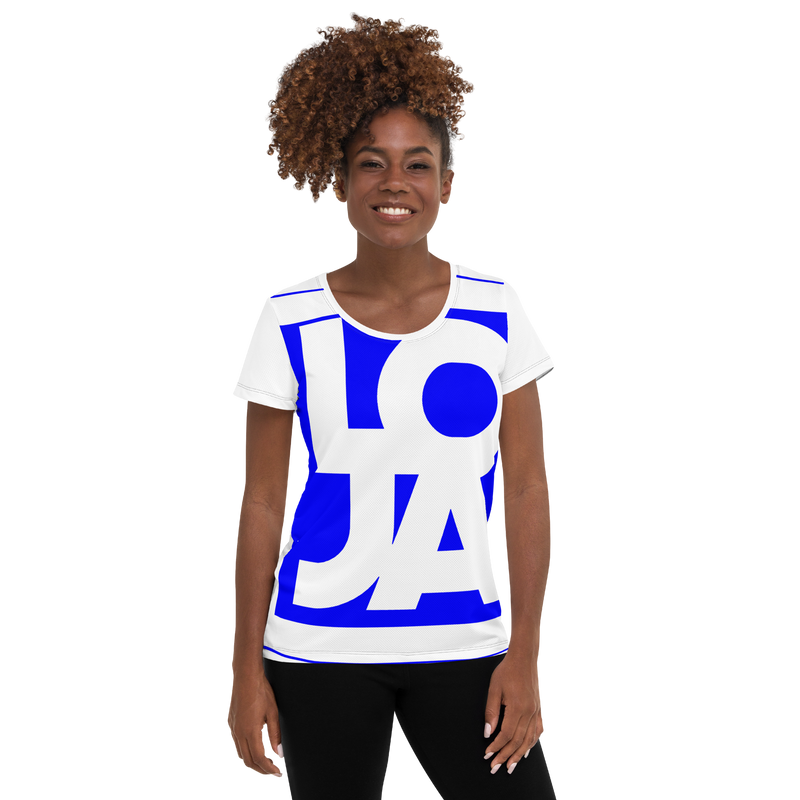 Lion Of Judah Apparel Planet Earth Blue Logo All Over Print Women's Athletic T-shirt