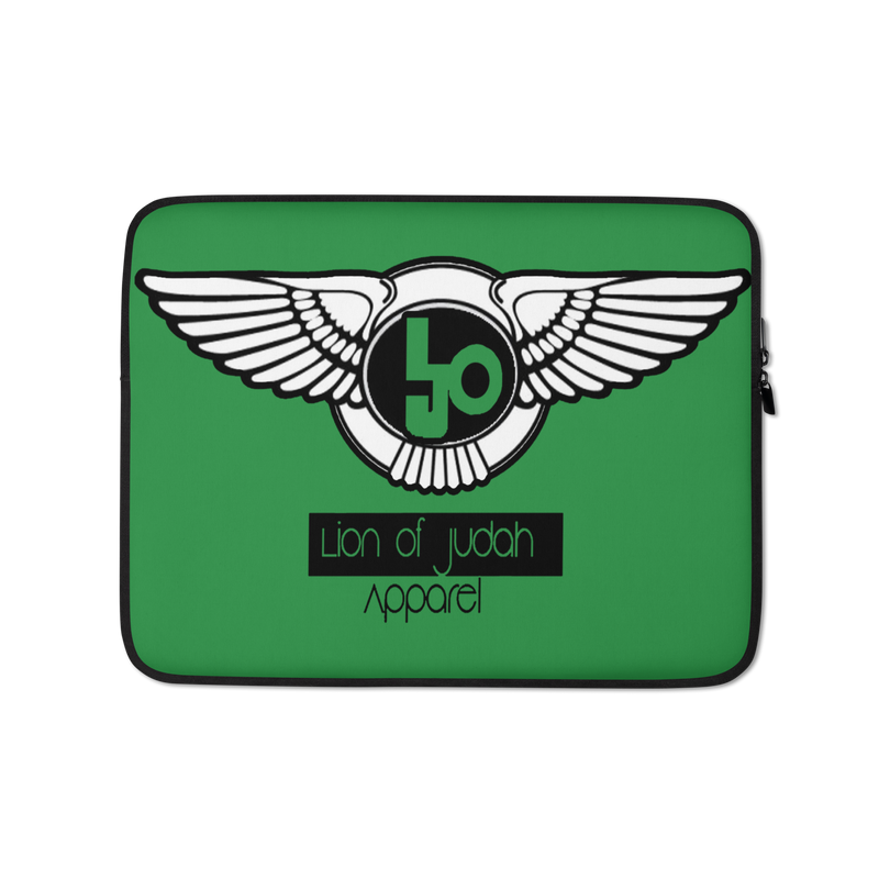 Lion Of Judah Black Logo Design Green Laptop Sleeve