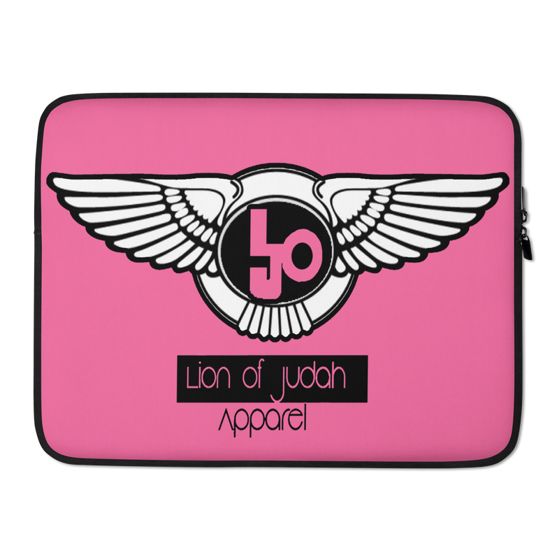 Lion Of Judah Black Logo Design Pink Laptop Sleeve