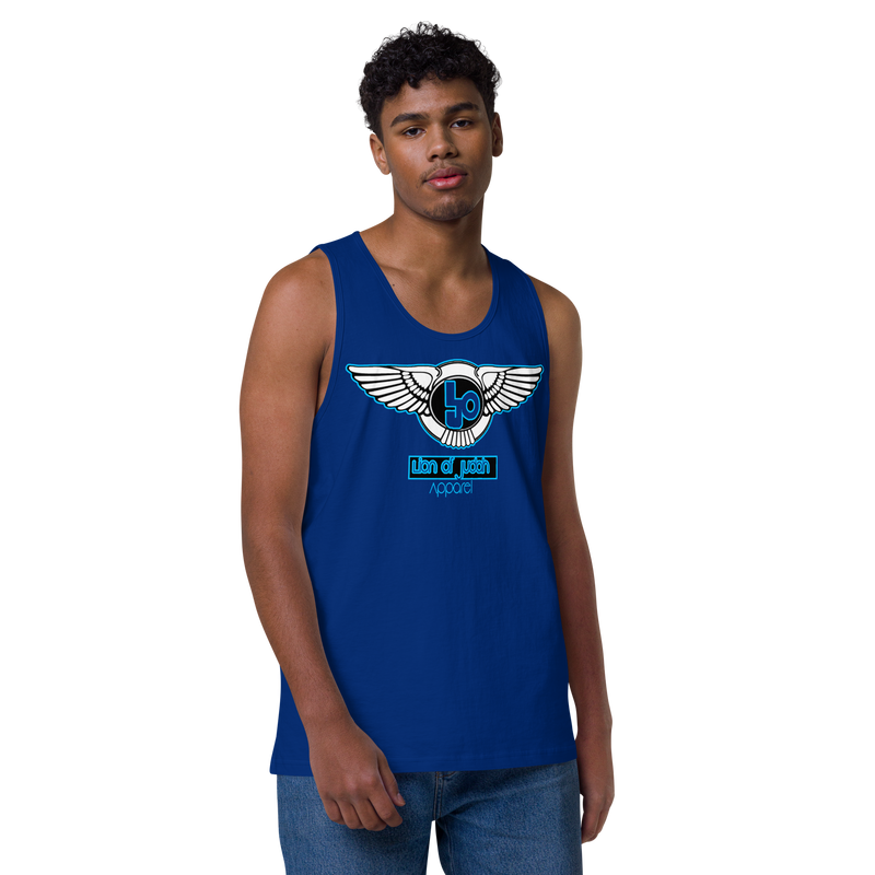 Lion Of Judah Baby Blue Design logo Men’s premium tank top