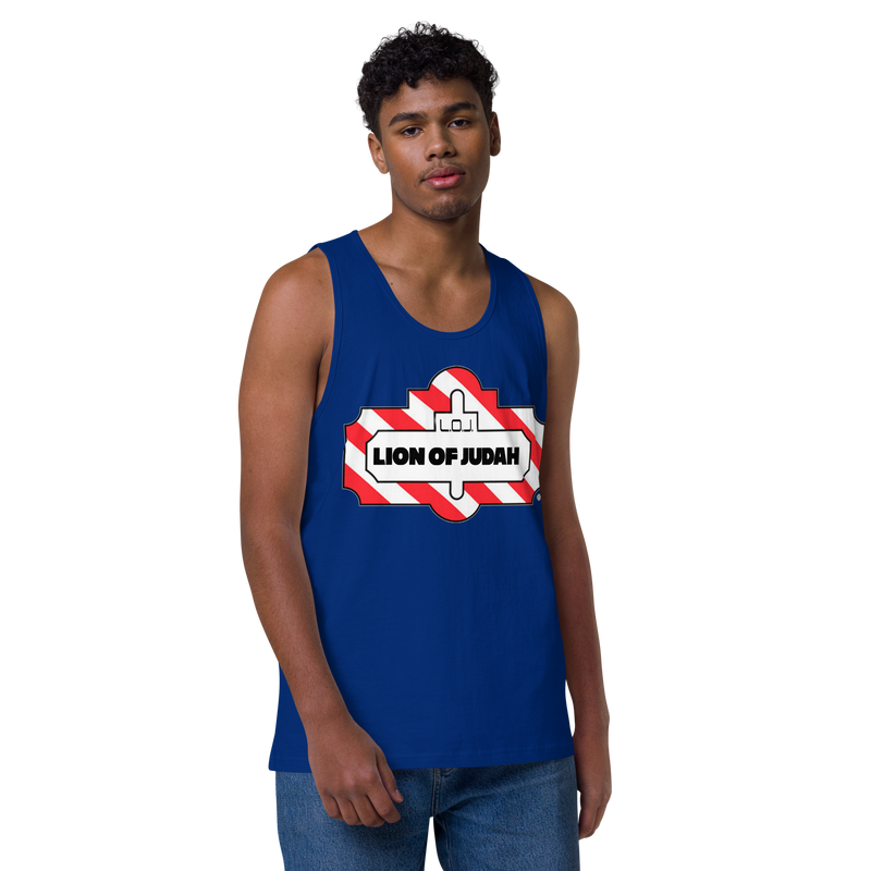 Lion Of Judah Friday Wordplay Spinoff Design Men’s premium tank top