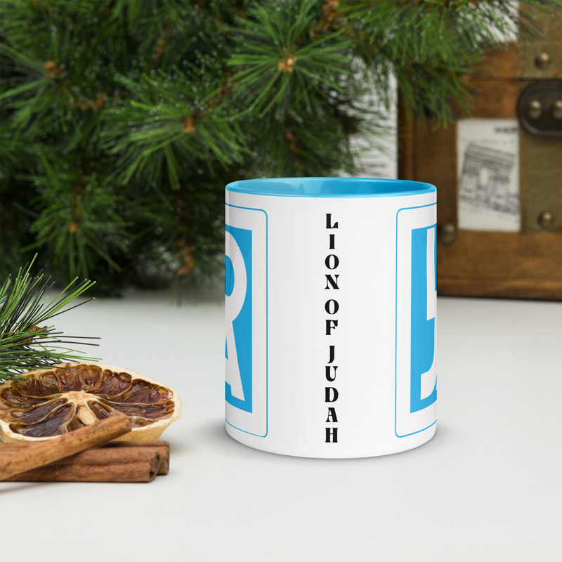 Lion Of Judah Apparel Baby Blue Logo Mug with Color Inside