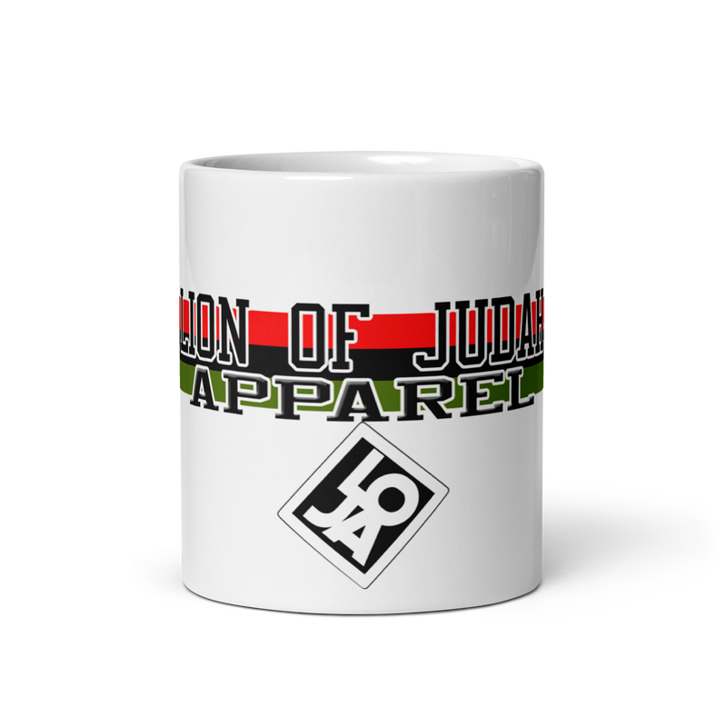 Lion Of Judah Apparel Branding Tag White glossy mug