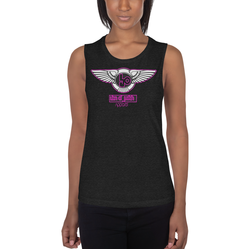 Lion Of Judah Pink logo Design Ladies’ Muscle Tank