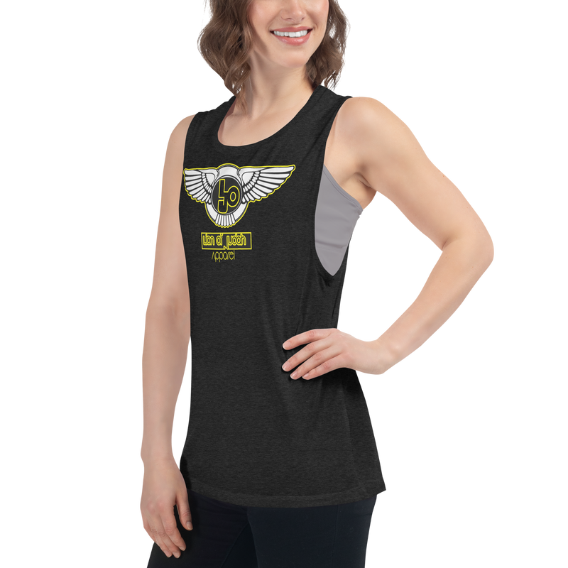Lion Of Judah Yellow logo Design Ladies’ Muscle Tank