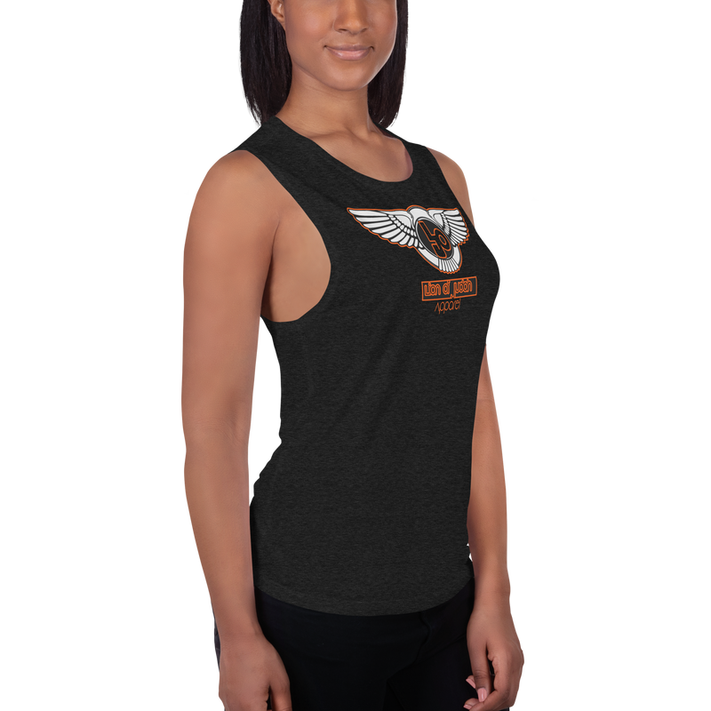 Lion Of Judah Orange logo Design Ladies’ Muscle Tank