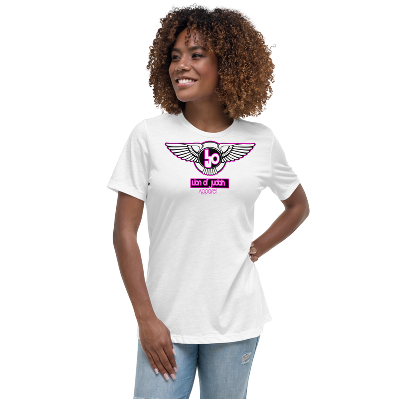 Lion Of Judah Wingz Pink logo Women's Relaxed T-Shirt