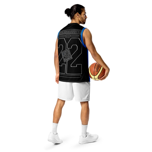 Lion Of Judah GOD Recycle Blue & Black unisex basketball jersey
