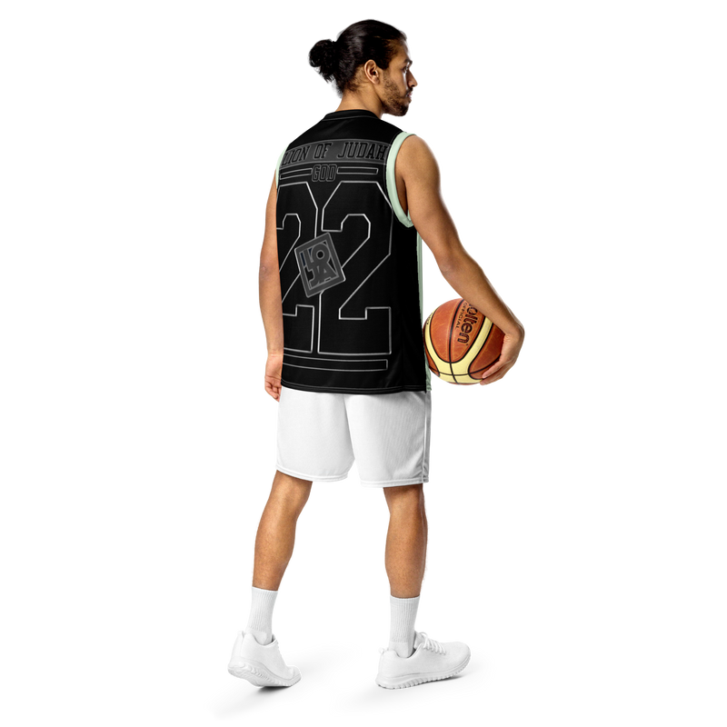 Lion Of Judah GOD Recycled Light Green & Black unisex basketball jersey