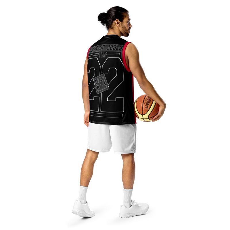 Lion Of Judah GOD Recycled Red & Black unisex basketball jersey
