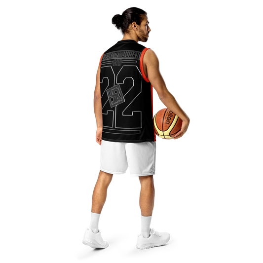 Lion Of Judah GOD Recycled Orange & Black unisex basketball jersey