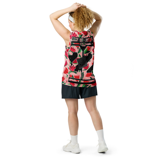 Lion Of Judah GOD Red Flowers Design Recycled unisex basketball jersey