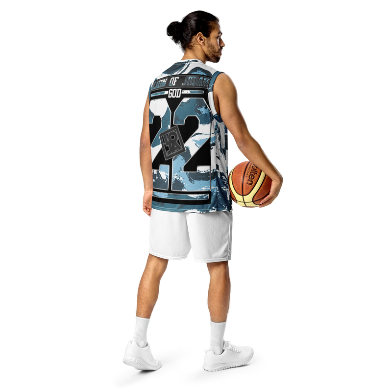 Lion Of Judah GOD Color Blue & White Pattern Recycled unisex basketball jersey