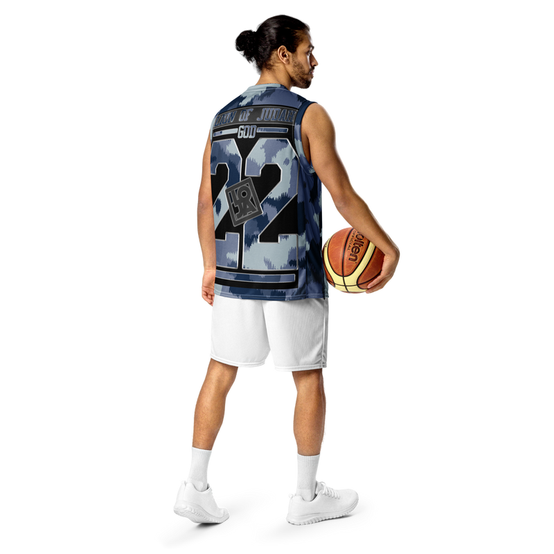Lion Of Judah GOD Blue & Light Blue Camo Design Pattern Recycled unisex basketball jersey
