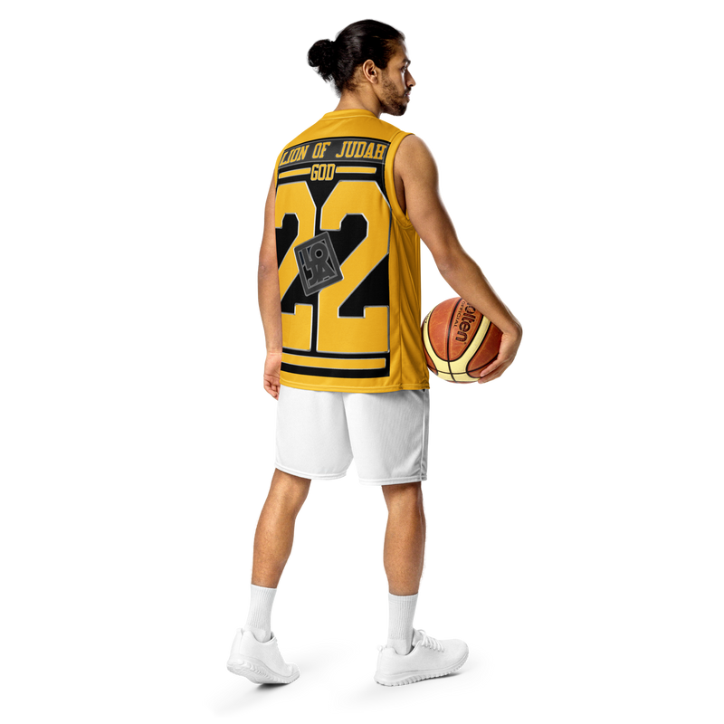 Lion Of Judah Wingz Design Recycled unisex Yellow basketball jersey