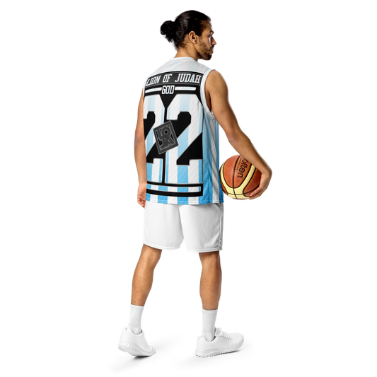 Lion Of Judah Wingz Design Recycled unisex Blue Stripes fadeaway basketball jersey