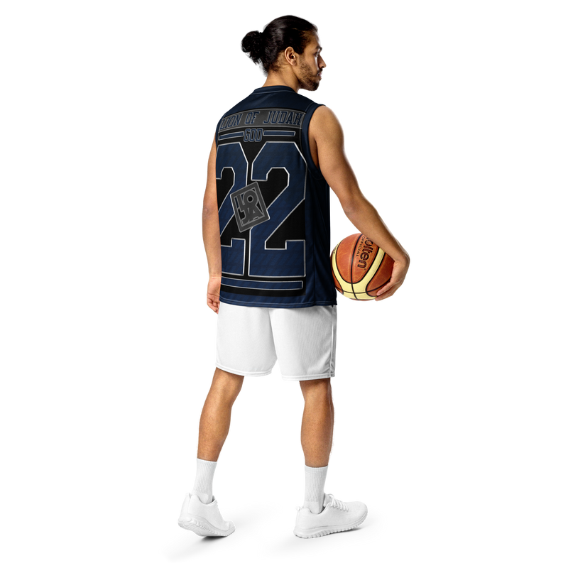 Lion Of Judah Wingz Design Recycled unisex Geometric Navy Blue Design basketball jersey