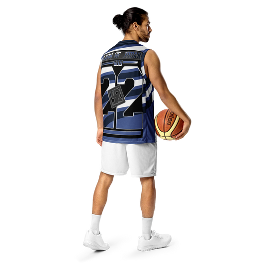 Lion Of Judah Wingz Design Recycled unisex Blue and white waves Design basketball jersey