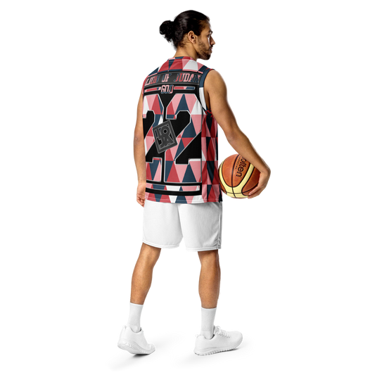 Lion Of Judah Wingz Design Recycled unisex Red & Blue Triangle Plaid Design basketball jersey