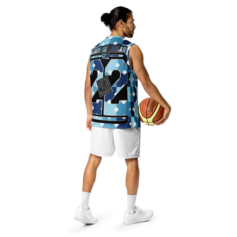 Lion Of Judah Wingz Design Recycled unisex Blue Geometric Design basketball jersey
