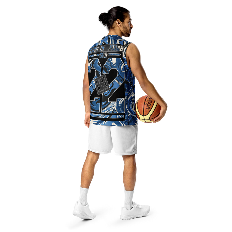 Lion Of Judah Wingz Design Recycled unisex Blue Swirl Design basketball jersey