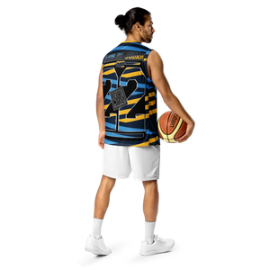 Lion Of Judah God Design Recycled unisex Blue and yellow stripes Design basketball jersey